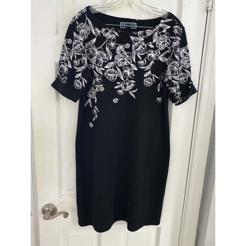 Karen‎ Scott Sport Floral Dress M Black White Minimalist Chic Shift
